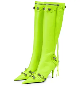 Genuine leather soft upper knee high boots women shoes custom high heels with 4 inch stiletto pointy toe heels
