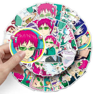 50PCS/SET Pegatinas de Anime de la Película 'La Vida Desastrosa de <span class=keywords><strong>Saiki</strong></span>', Decoración para Equipaje, Impermeables, para Ventanas de Coche, Portátiles - Product Image 1