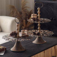 Support à gâteau rond en métal à 2 niveaux pour décoration d'intérieur vintage et créative avec plateau décoratif à plusieurs niveaux pour présentoir à cupcakes