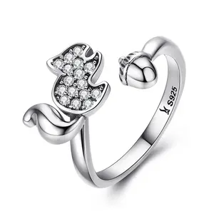 Wholesale jewelry 925 silver kids-amazon products Cute Squirrel Fun Zircon Pine Cone 925 Silver Kids Rings Jewelry For Girls