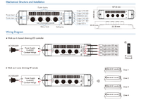 Contrôleur de gradation LED DMX 4 canaux CV 12-24V à 4 boutons V1-KF 4*4A PWM avec affichage numérique certifié ROHS, gradation filaire 4 zones