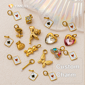 จี้ห้อยคอ YIMEILI&Stainless Steel PVD ชุบทอง 18K รูปหัวใจ นางฟ้า ผีเสื้อ ไพ่เอซของฮาร์ต ไพ่เอซวอลนัท จี้รูปการ์ด DIY - Product Image 1