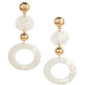 2026 Cute Geometric Hoop Stylish <b>Earrings</b> <b>Black</b> & Transparent Design Resin Gold Plated Women's Trendy Parties Wedding Jewelry - Product Image 5