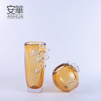 Ensemble de vases en verre ambré à bulles modernes, faits à la main, style Art Déco, pour centre de table, salon, mariage