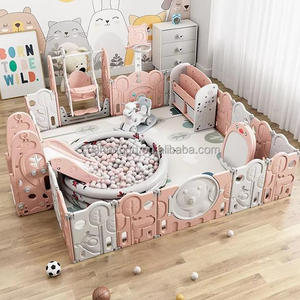 VSUCH Parc de jeu pour bébé en plastique, pliable, carré, portable, avec table de construction, taille personnalisée, pour usage domestique et clôturé - Product Image 1
