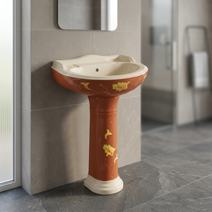 Juego de Lavabo de Cerámica Vinus con Impresión de Doble Color y Pedestal Completo Decorativo - Product Image 6