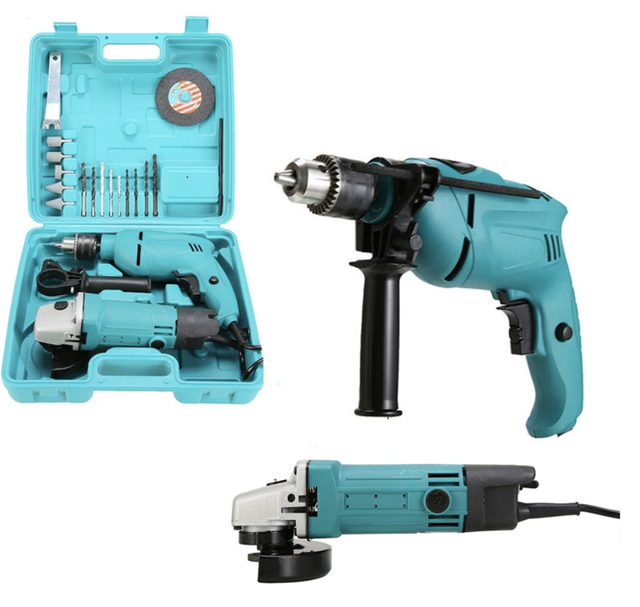 Wholesale Variable Speed OEM Cordless Power Toolkit Durable Impact Drill Angle Grinder Electric Drill Set Heavy Duty Power Tools
