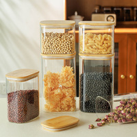 Bocal hermétique carré en verre transparent moderne et minimaliste pour la cuisine, idéal pour le stockage des céréales, du thé, des aliments et des bonbons