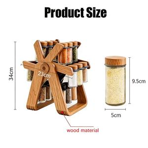 Wooden Rotating <b>Spice</b> Rack 6 Tier Airtight Glass <b>Jars</b> With Wooden Lids Kitchen Countertop Organizer - Product Image 3