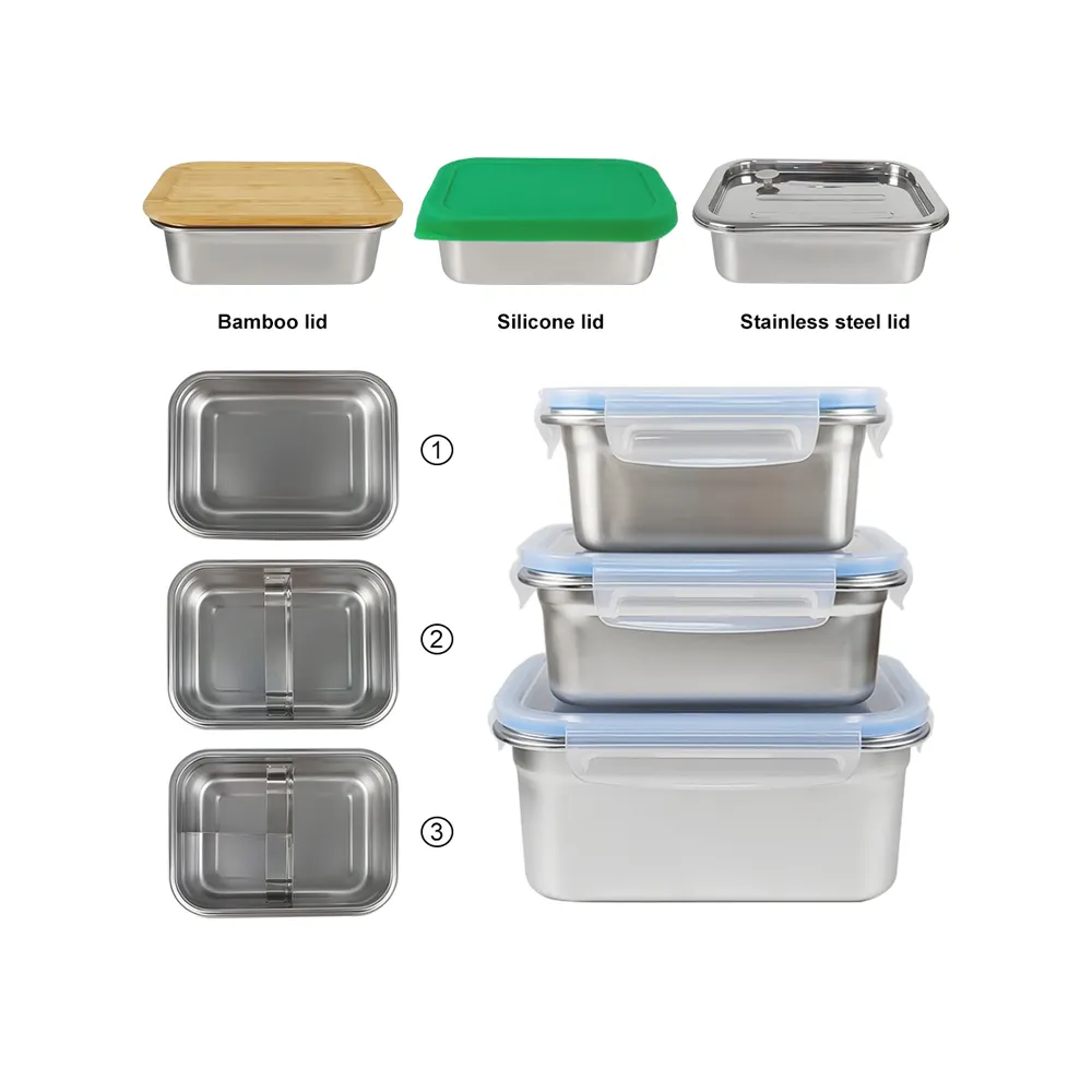 New Style Lunch Box 304 Stainless Steel compartment Airtight Food Container Leakproof wholesale tiffin Bento Lunch Box
