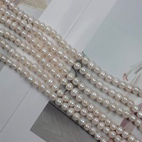 Perles d'eau douce naturelles de qualité AAA, forme presque ronde, blanches, 8-9 mm, lueur intense, perles pour bijoux DIY
