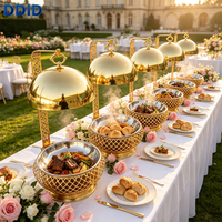Plat de service et chauffe-plat en acier inoxydable doré pour buffets, banquets et réceptions – Idéal pour hôtels et restaurants