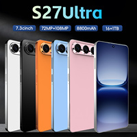Smartphone S27 Ultra avec Face ID et lecteur d'empreintes digitales, écran 7,3 pouces, appareil photo 108MP, batterie 8800mAh, 16 Go + 1 To, 5G, Android 16, téléphone Android débloqué