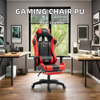 Chaise de jeu ergonomique pour e-sport, cuir véritable PU, hauteur réglable, confortable, inclinable, pivotant à 360°, massage, utilisation à domicile ou au bureau