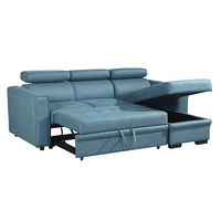 Sofá Cama Extraíble de Cuero Azul con Espacio de Almacenamiento, Sofá Cama Convertible Moderno de 3 Plazas para Sala de Estar, Muebles de Apartamento