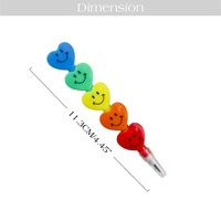 Crayons créatifs en forme de cœur à 5 sections, stylos multi-sections à motifs de dessins animés avec expressions amusantes, crayons à mine sans taille-crayon