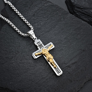 ZB 인기있는 착용 액세서리 스테인레스 스틸 예수 목걸이 골드 도금 십자가 목걸이 - Product Image 5