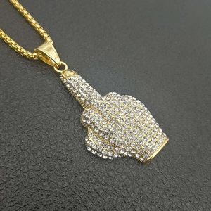 Uomini di modo 18k Placcato Oro Dei Monili Iced Out Hip Hop Pugno Rhinestone Della Cz di Cristallo Del Pendente Della Collana - Product Image 3