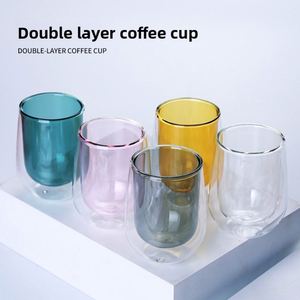 Tasse en verre à double paroi colorée, tasse à lait pour le petit-déjeuner, tasse à double couche isolante, élégante et petite - Product Image 4