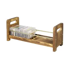 烧焦的木质盒式磁带储物架，带黄铜金属线框架木质盒式磁带支架