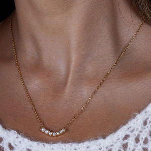 J & D 18K PVD Chapado en oro Collar de acero inoxidable Collar de moda elegante de cristal Perla Sonrisa Colgante Collar - Product Image 3