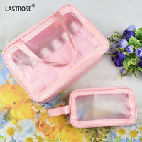 Sac Rose Transparent en PVC Étanche avec Fermeture Éclair pour Cosmétiques, Trousse de Voyage Personnalisable avec Votre Logo