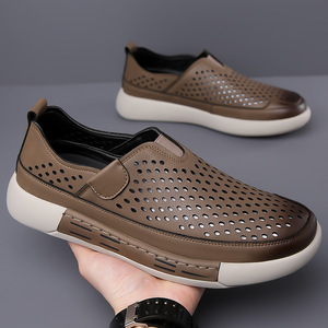 Mocassins Homme en Cuir Souple Évidé Respirants Jaune Kaki Chaussures Décontractées Taille Adulte 7025 - Product Image 4