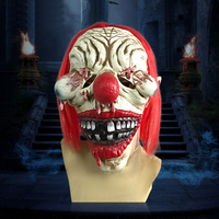 Masques de fête d'Halloween Clown moche aux cheveux rouges Grande bouche et rides Masque en latex pour adulte avec motif imprimé à la main