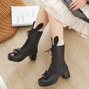 Botas de tobillo con lazo y orejas de conejo, estilo cosplay, tacón grueso, antideslizantes, talla grande 46 para niñas, otoño 2020 - Product Image 6