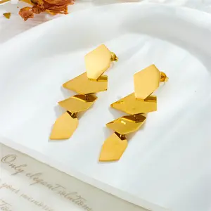Elegance 18k Gold Plated Stainless Steel Jewelry Korean New High End Long Pendant Stainless Steel Earrings For Women