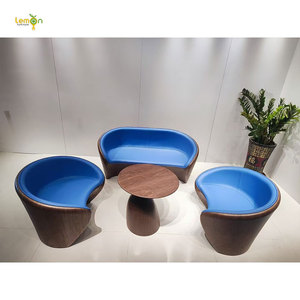 Asiento de fibra de vidrio, combinación de <span class=keywords><strong>mesa</strong></span> de centro, descanso de hotel, grano de madera, forma <span class=keywords><strong>semicircular</strong></span>, <span class=keywords><strong>mesa</strong></span> de centro de setas - Product Image 5