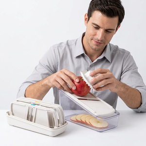 Ensemble de 7 trancheurs à fruits et légumes en plastique JAYA MATA, lames en acier inoxydable, récipient compatible lave-vaisselle, outils de déchiquetage manuels - Product Image 1