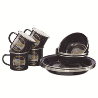 Vente en gros d'usine logo personnalisé ménage cuisine bord roulant bols en métal assiettes vaisselle vaisselle assiette en émail ensemble de tasse