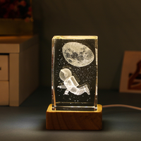 Veilleuse carrée en cristal, gravure laser 3D, base en bois, décoration de bureau, cadeau