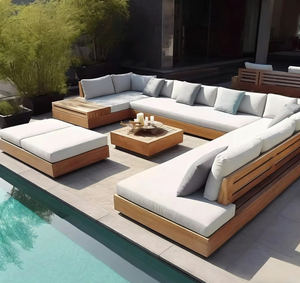 Ensemble de mobilier d'extérieur moderne en teck, résistant à l'eau, pour patio, cour, jardin, table à manger modulable, mobilier de loisirs pour villa et jardin - Product Image 2