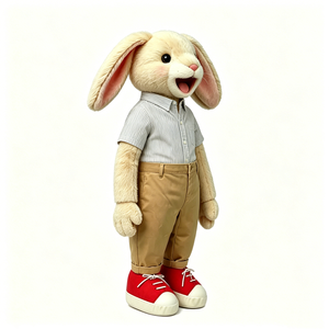 Marioneta de Conejo de Peluche con Camisa a Rayas y Zapatillas Rojas - Juguete Interactivo de Conejo Vestido para Niños - Product Image 1