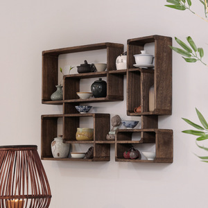 Thiết kế hiện đại Gỗ Mug hiển thị Kệ Lưới Ngăn Lưu Trữ Wall Mount nổi kệ cho nhà bếp chạm khắc đứng loại - Product Image 4