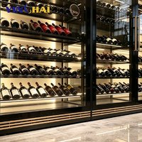 Armoires à vin à température constante en acier inoxydable avec cadre noir, éclairage LED, grand espace de rangement pour cave à vin de villa de luxe