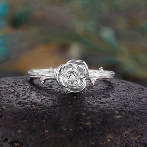 Anillo de Boda con Rosas Florales para Mujer, Oro Blanco con Circonita, Anillo de Regalo de Aniversario - Product Image 3