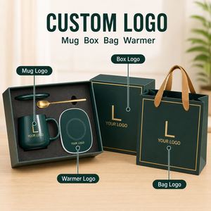 Juego de Tazas de Cerámica Rojas para Regalo Corporativo de Navidad y Año Nuevo, con Calentador de Tazas Eléctrico, Tapa, Cuchara, Logotipo Personalizado, Caja de Regalo Navideña - Product Image 4