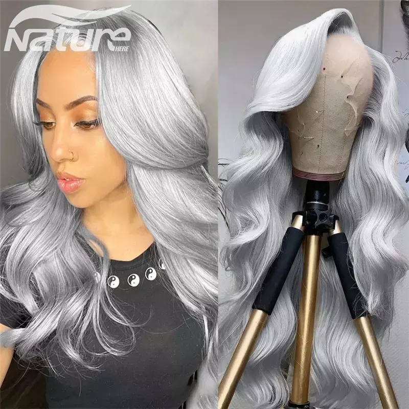 Wholesale Gray Transparent HD Lace Frontal Wig Brazilian Body Wave Silver Grey Lace Front Human Hair Wigs For Black Women