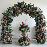 Arche de fleurs artificielles de luxe bordeaux pour décoration de mariage, rangée de roses bordeaux en soie pour toile de fond florale personnalisée