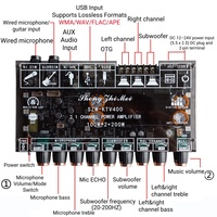SZM-KTV400 2.1 Channel BT6.0 Papan Penguat Daya TPA3221 100W*2+200W Modul Amplifier TWS LED MIC Input Gitar Anti-howling