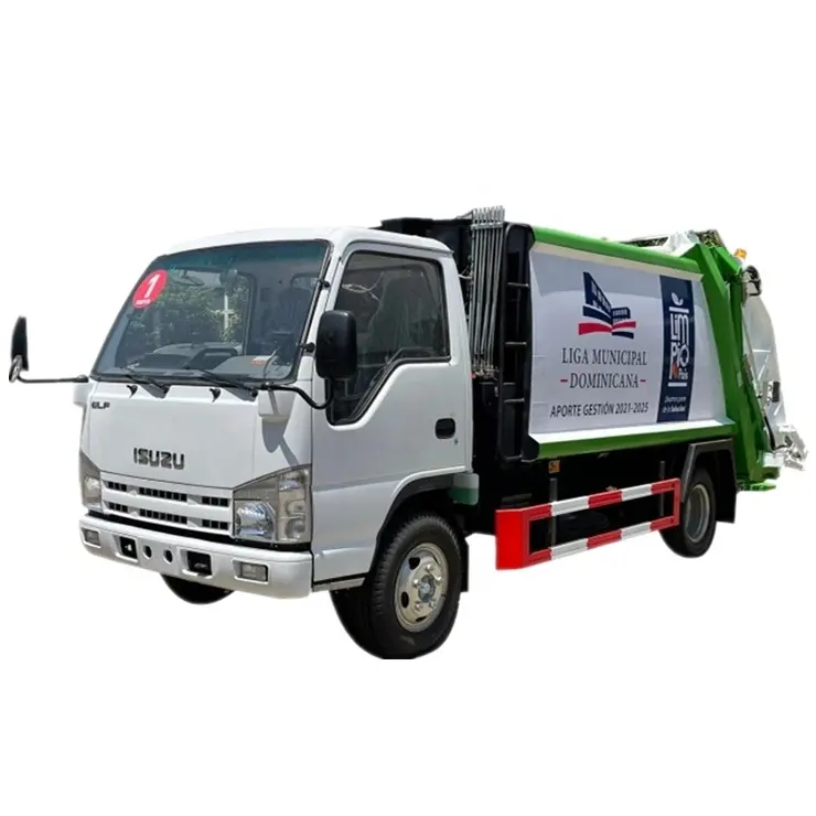 Isuzu 5cbm 후방 선적 쓰레기 압축 분쇄기 일본은 후방 장전기 팔 목록 쓰레기 트럭 3 년 수동 유로 4 단 하나 Cabin 막을 제공했습니다