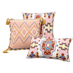 Cojines Rectangulares para Sofá de Poliéster Lavables y Ecológicos con Bordado Geométrico de Estilo Étnico Bohemio, Color Rosa Americano para el Hogar - Product Image 4