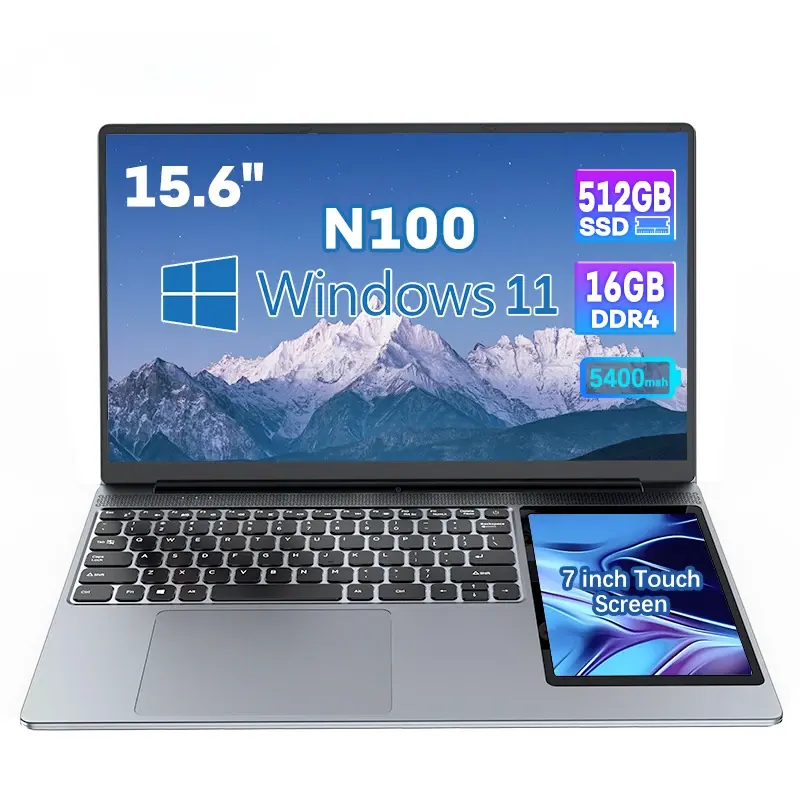 Professionelle hochwertige 15,6 Zoll 1920*1080 Laptop mit 7 Zoll kleinem Touchscreen 16+512Gb Intel N100 Bürolaptop