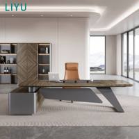 Bureau de direction futuriste convertible LIYU, design incurvé, luxe moderne, table de PDG, rangement intégré, finition bois sur mesure