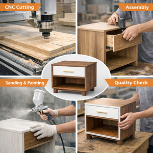 Juego <span class=keywords><strong>de</strong></span> 2 Mesitas <span class=keywords><strong>de</strong></span> <span class=keywords><strong>Noche</strong></span> OEM con Cajón <span class=keywords><strong>de</strong></span> Almacenamiento, Estantes Abiertos y Esquinas Curvas para Dormitorio, Sala <span class=keywords><strong>de</strong></span> Estar, Sofá u Oficina - Product Image 3