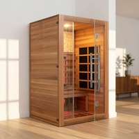 Sauna de infrarrojos lejanos de lujo en madera de cedro rojo o hemlock con lámpara de siete colores