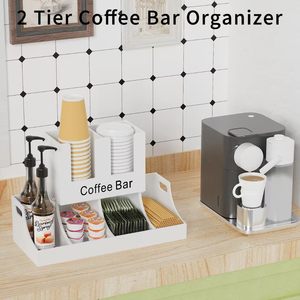 Organizador de Café de 2 Niveles, Estante de Almacenamiento de Escritorio, Estación de Café Multifuncional de Madera de Bambú - Product Image 1